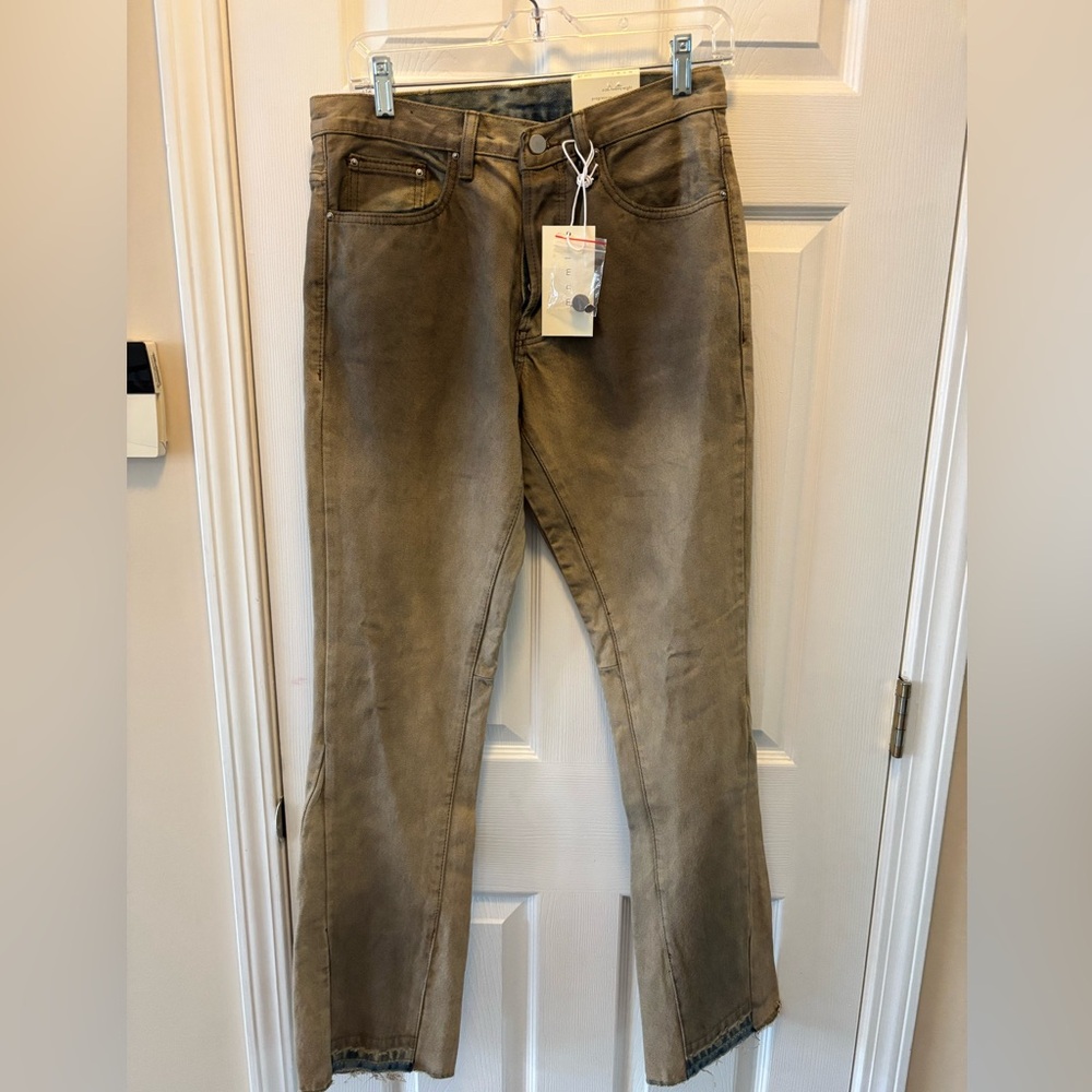 MNML B416 Flare Denim Men's Jeans Tan Size 28 BNWT